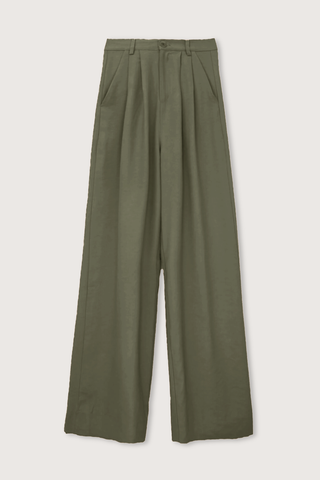 flat lay Fabi Pant Olive high rise pleated wide leg