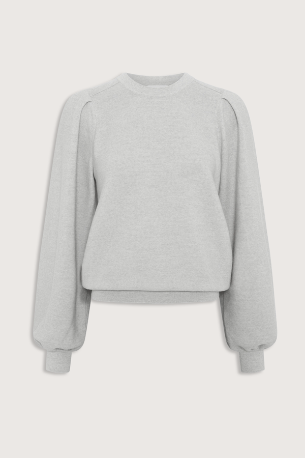 flat lay Farandole Crew Top Light Grey 
Gathered sleeves
Pleated effect
Fine Italian garter-stitch knit sweater
Straight cut
Round neckline
Long gathered sleeves
100% pure extra-soft virgin wool