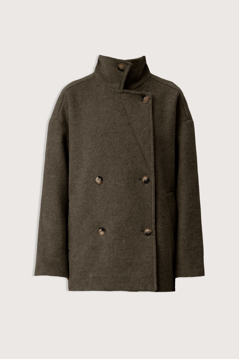 flat lay Ferman High Neck Coat kaki High neck
Double breasted
Short length coat wool blend