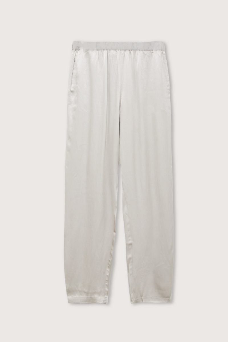 flat lay Fez satin silver Pant elastic waist with pockets