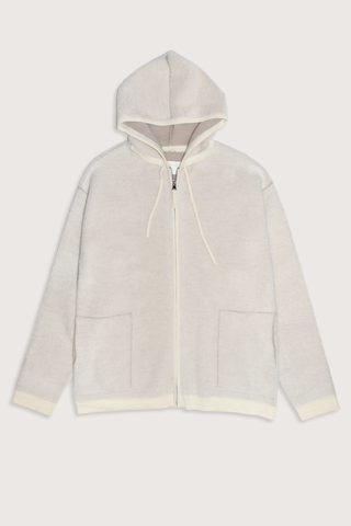 flat lay  Fine Terry Hoodie Cardigan raw white Two font pockets
Relaxed fit
Zip closure
Contrast hem and cuff
