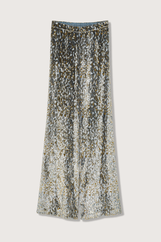 flat lay Flared Trousers stone grey Silk–and–viscose velvet Embellished with a devoré pattern Elasticated casing at the back of the waist