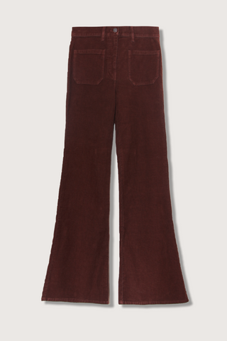 flat lay Florence Pant cabernet High-rise
Flare leg
Front and back top stitched patch pockets