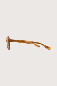 side profile GLCO x Doen Ingenue Sun Tortoise caramel tortoiseshell frame with  light brown tint lens Thicker, more expressive cat-eye