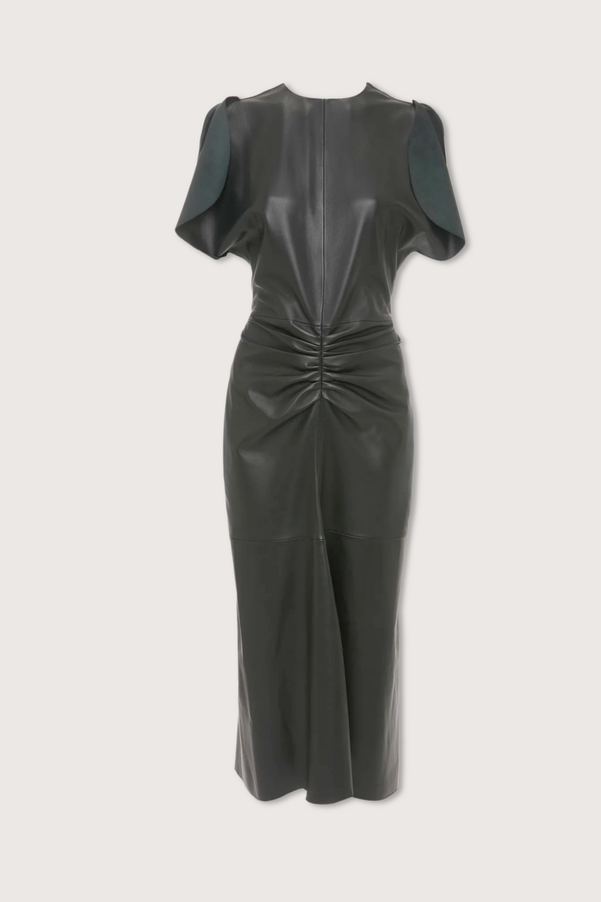 flat lay Gathered Waist Midi black Dress lamb leather