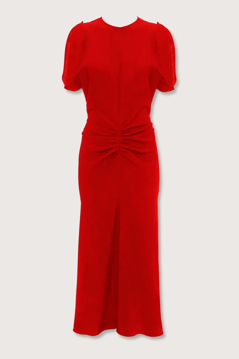 flat lay Gathered Waist Midi Dress Red