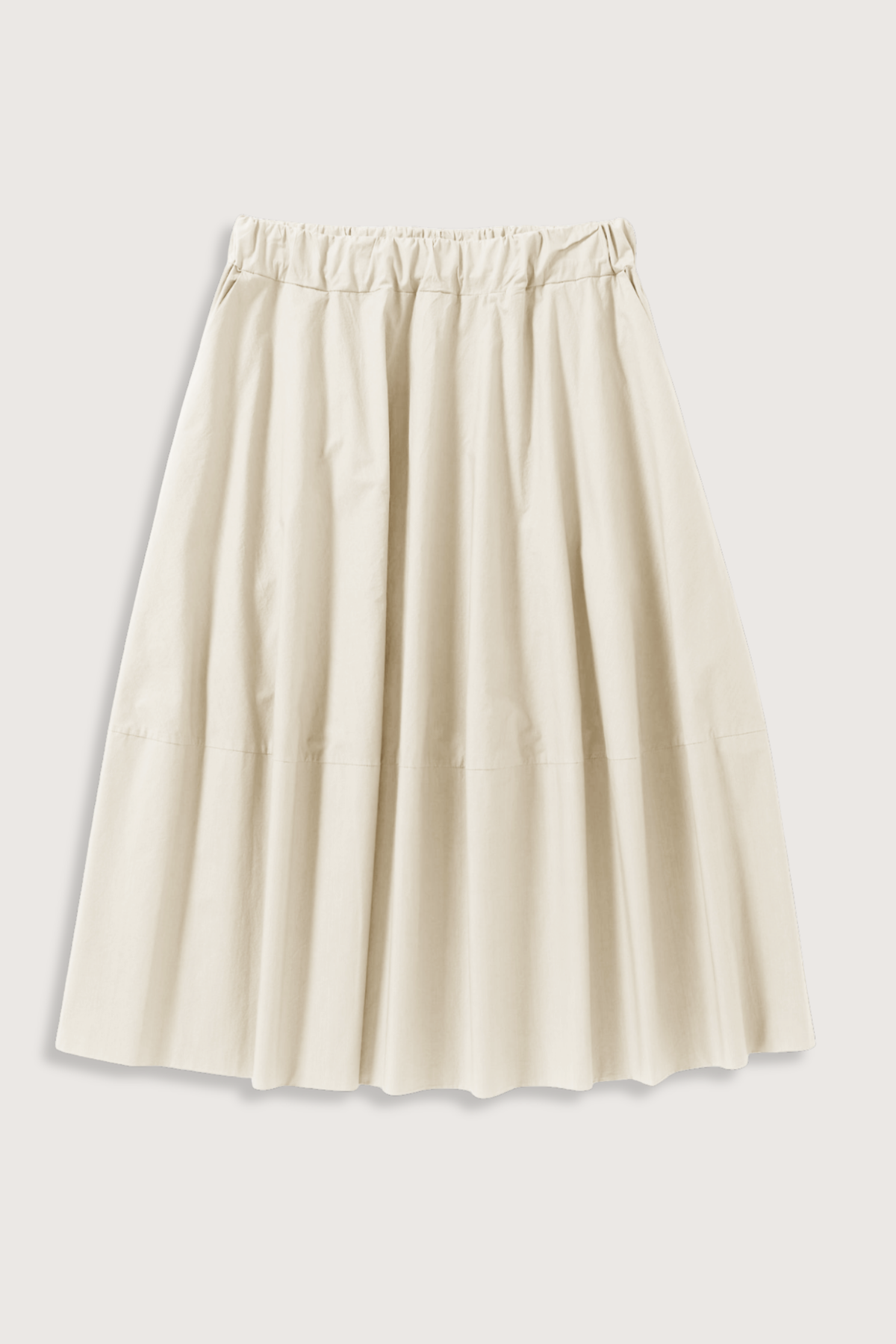 flat lay Gea Skirt Ivory Elasticated Waist
Midi lenfth
100% Cotton Poplin
