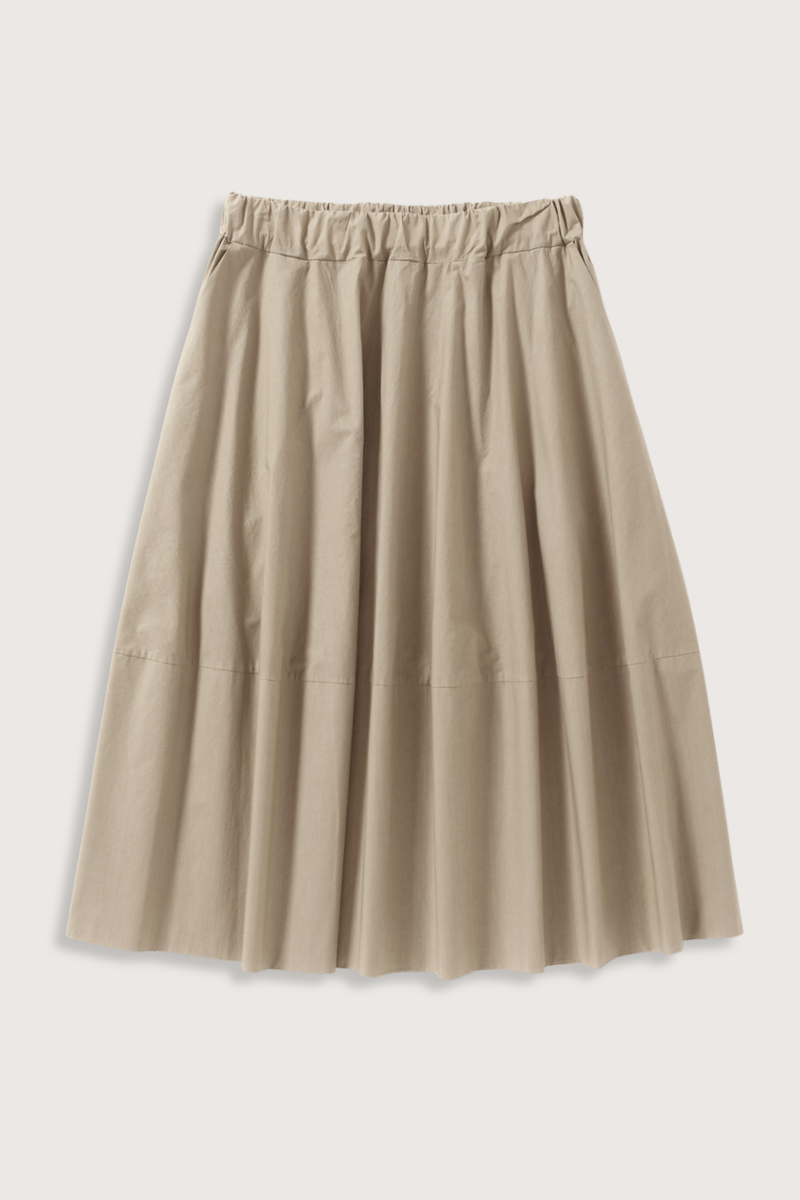 flat lay Gea Skirt  Khaki Elasticated Waist
Midi length
100% Cotton Poplin