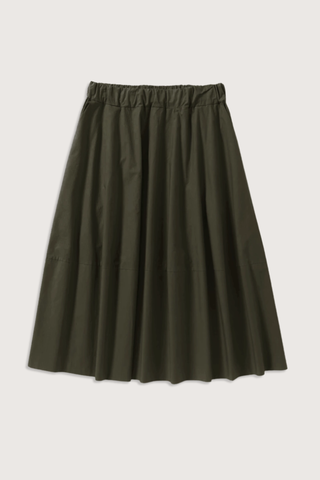 flat lay Gea Skirt Olive Elasticated Waist
A-line skirt
Side seam pockets
Relaxed fit
Midi length
100% Cotton Poplin