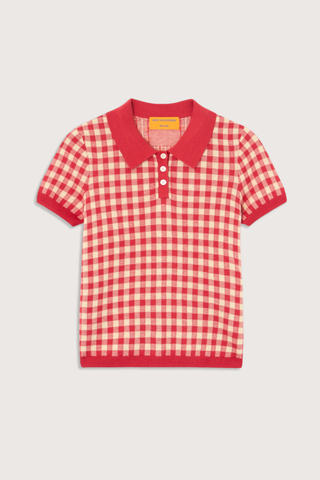 flat lay Gingham Polo scarlet red LIGHT-WEIGHT GINGHAM POLO
A SLIGHTLY MORE RELAXED FIT THAN OUR SIGNATURE SHRUNKEN POLO
RIB POLO COLLAR
THREE BUTTON HALF PLACKET CLOSURE
BACK NECK GIR BRANDING