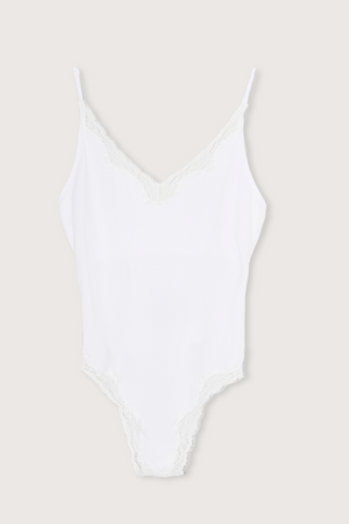 flat lay Giulietta Bodysuit with Lace trim White