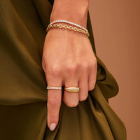 model wearing Gold Jumbo Dome Ring 14k gold