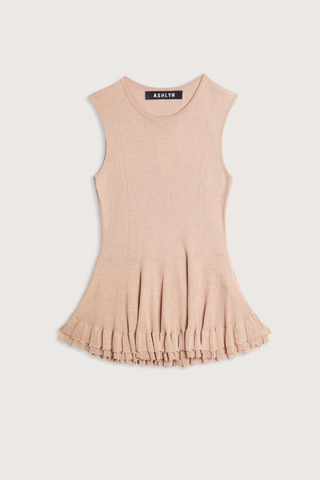 flat lay Greer Sheer Double Hem Tan  top Sleeveless
Double Hem
Slight flare
Crew Neck