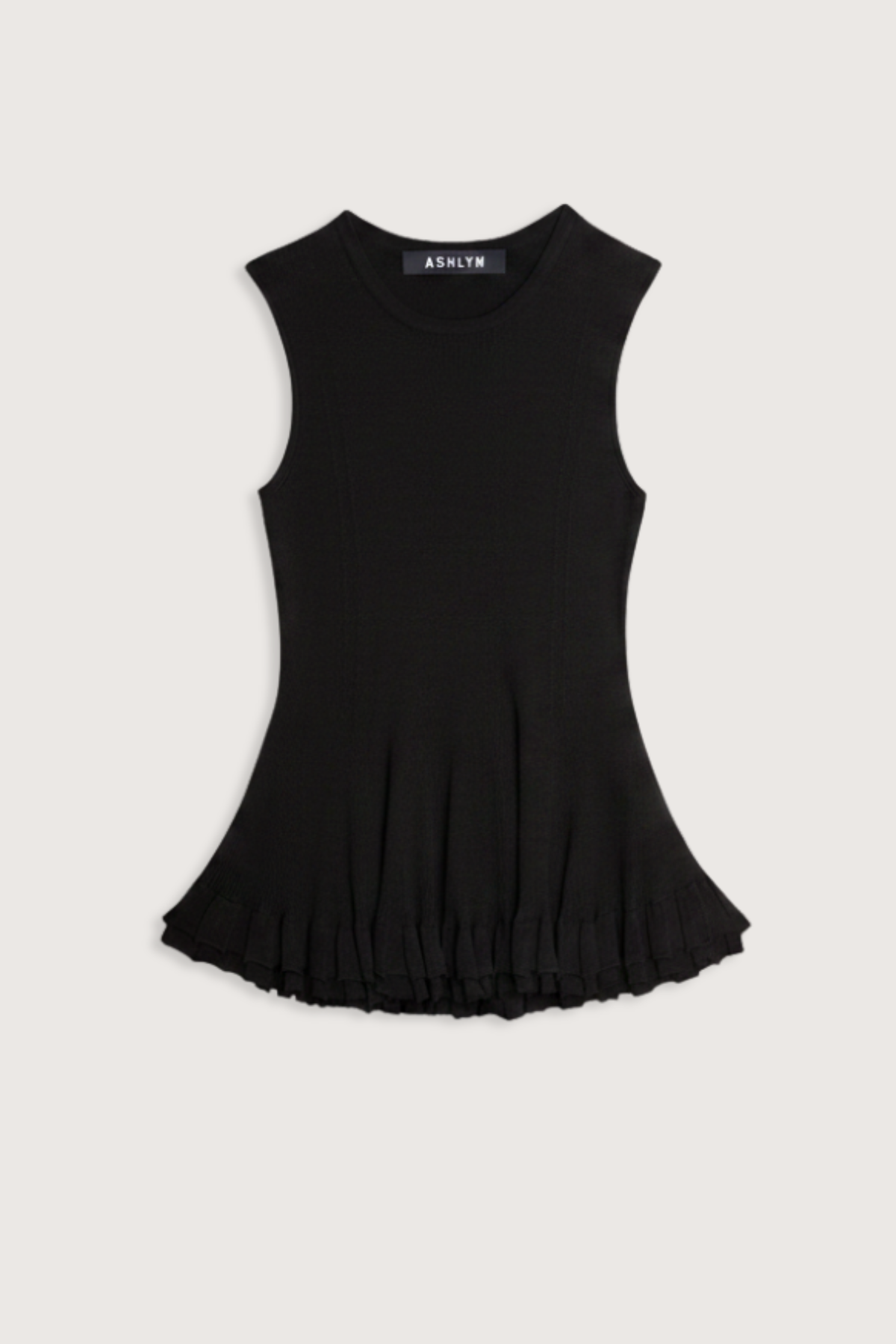 flat lay Greer Sheer Double Hem Top Black Sleeveless
Double Hem
Slight flare
Crew Neck