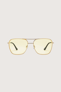 front profile HOOPER Reading Glasses Polished Gold Yellow +1.50 square aviator frame polished gold frame yellow tint lens