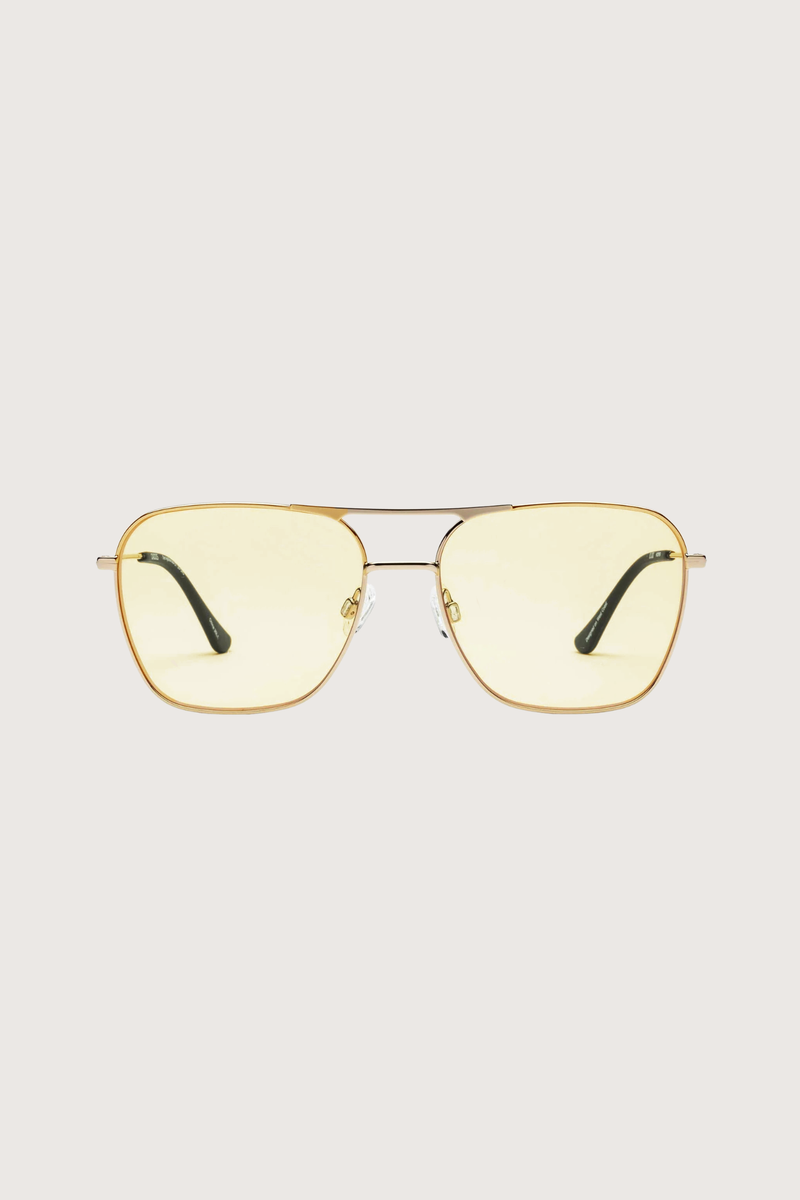 front profile HOOPER Reading Glasses Polished Gold Yellow +1.50 square aviator frame polished gold frame yellow tint lens