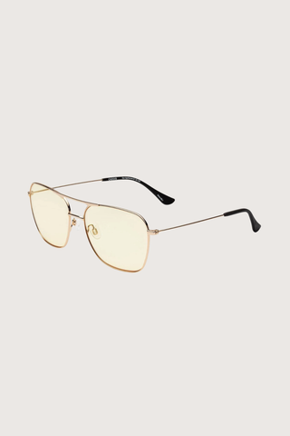 side profile  HOOPER Reading Glasses Polished Gold Yellow +1.50 square aviator frame polished gold frame yellow tint lens