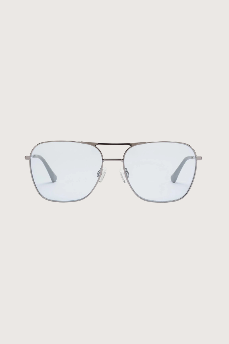 front profile HOOPER Reading Glasses Polished Gunmetal Blue +1.50 aviator style gunmetal silver frame blue tint lens