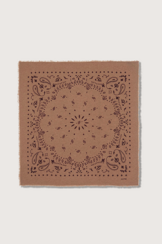 flat lay Hachiko Bandana Scarf Camel cashmere 2-threads printed jersey knitting