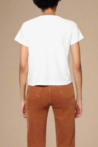 back profile model wearing Heritage Classic cotton crewneck Tee Vintage White