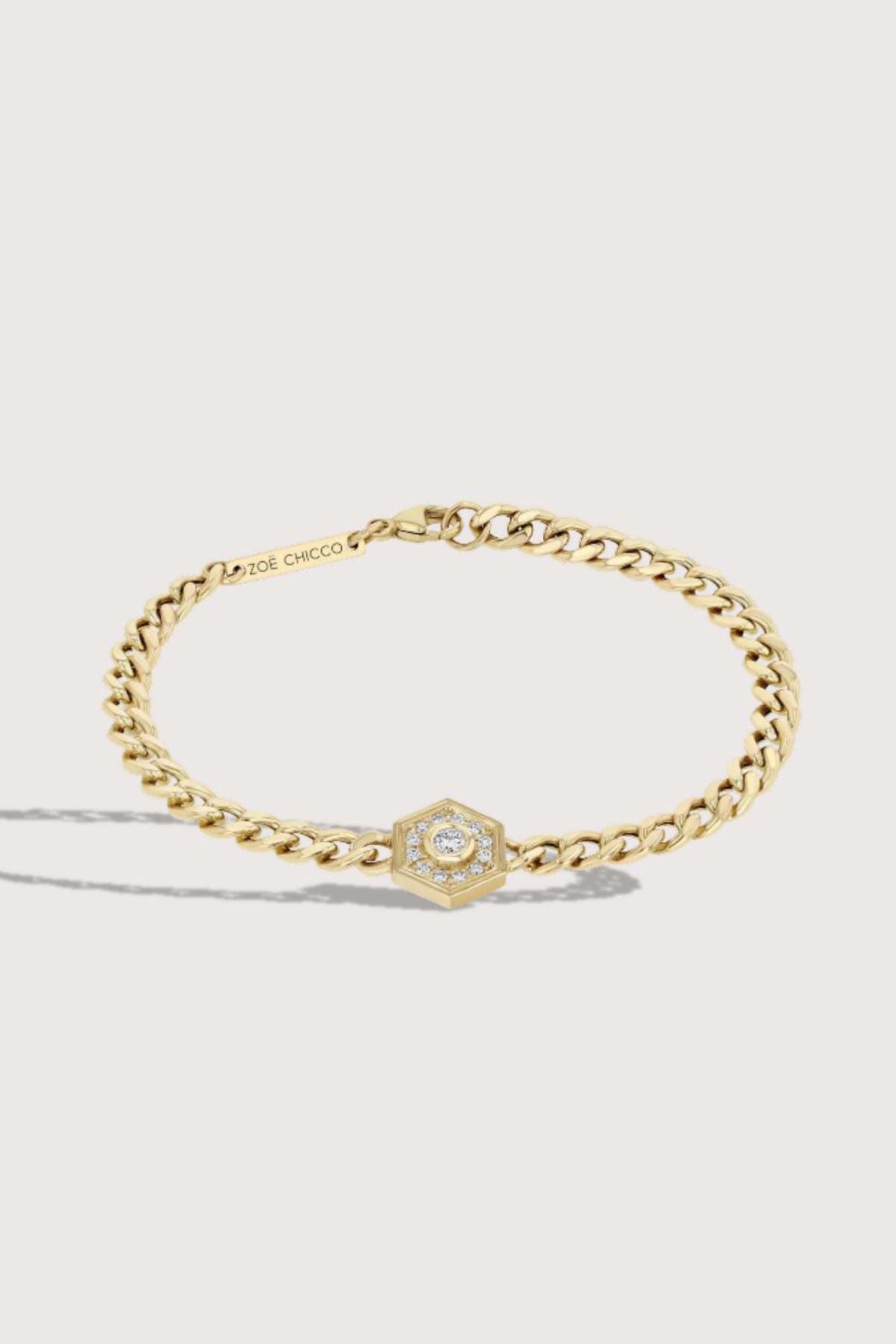 Hexagon Halo chain Bracelet 14k gold