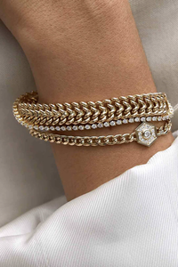 model wearing Hexagon Halo chain Bracelet 14k gold