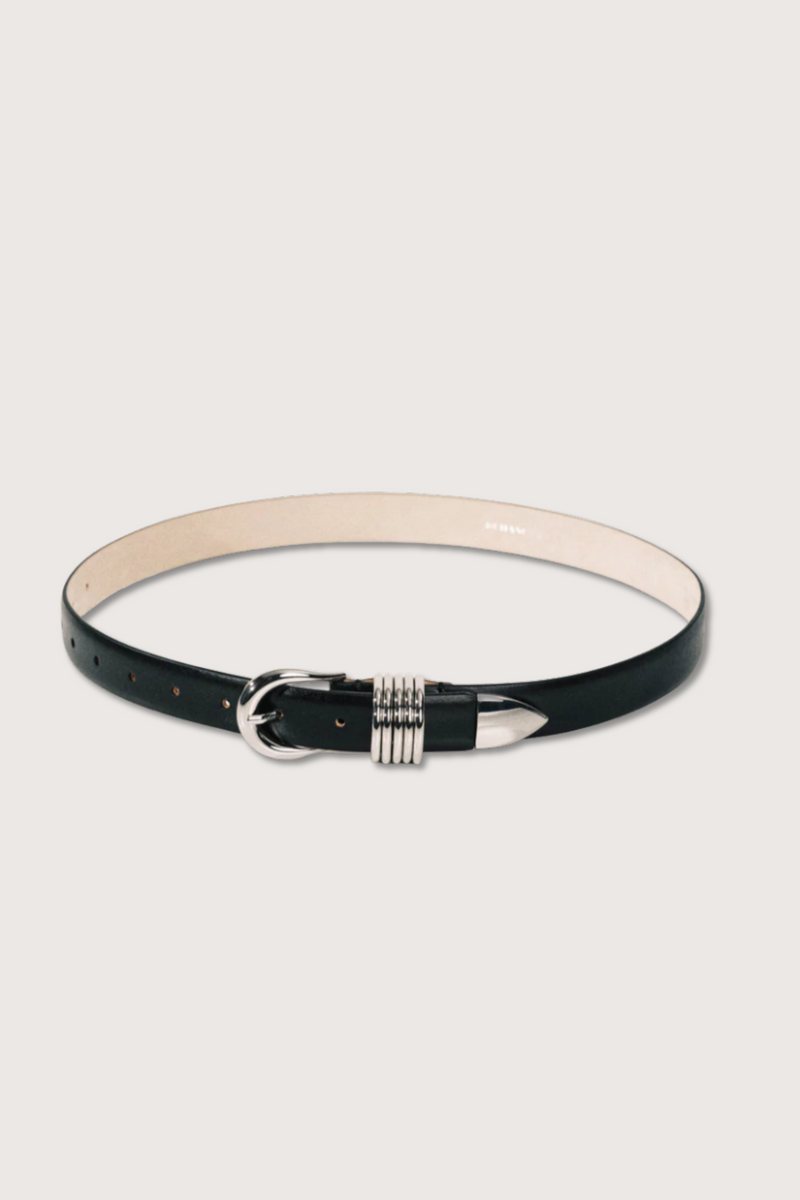 flat lay Hollyhock Silver 5-ring leather belt Black/Silver