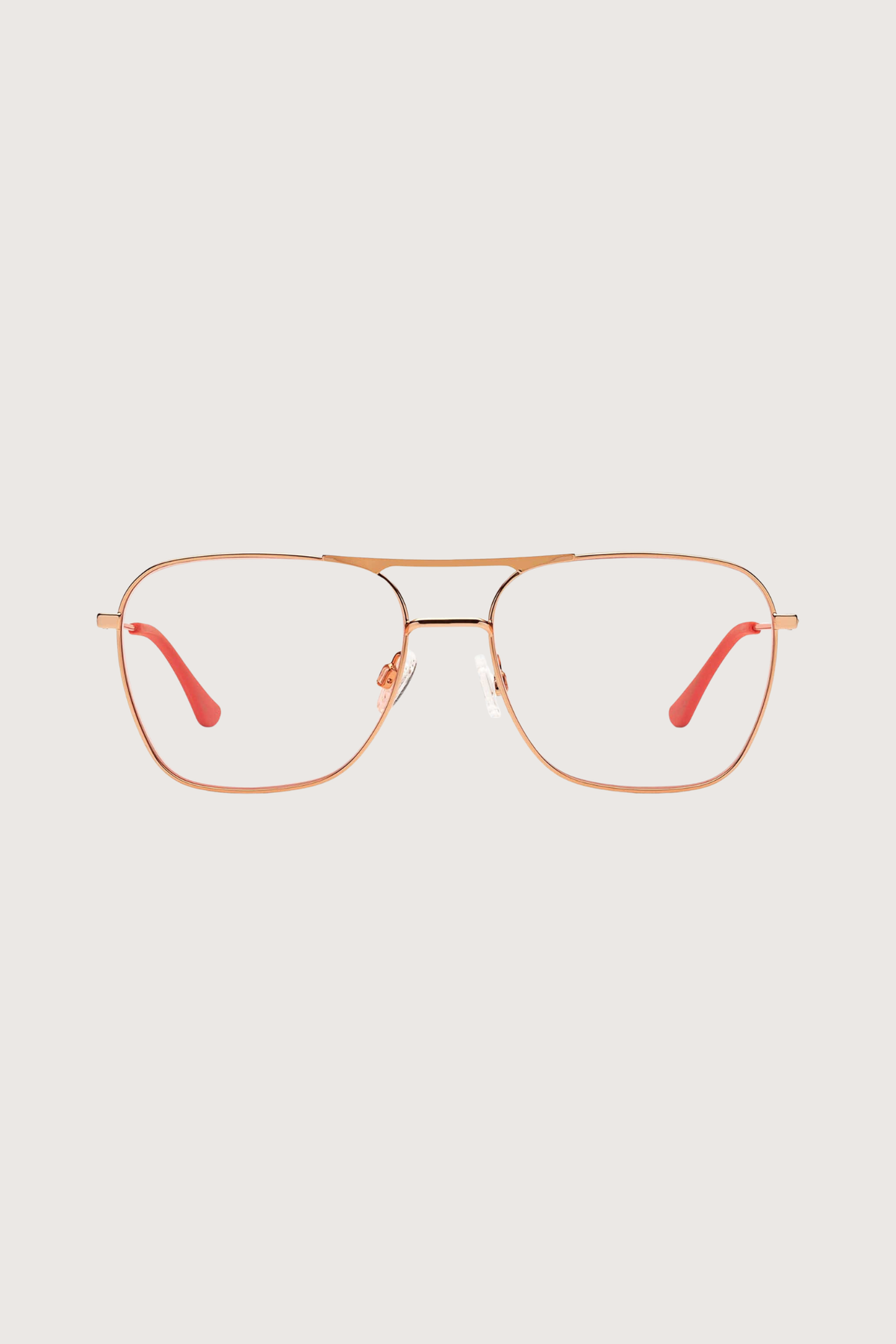 front profile Hooper Reading Glasses  Classic +0.00 aviator style rose gold frame clear lens