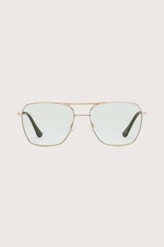 front profile Hooper Reading Glasses Polished Gold Green +1.50 aviator style polished gold frame green tint lens