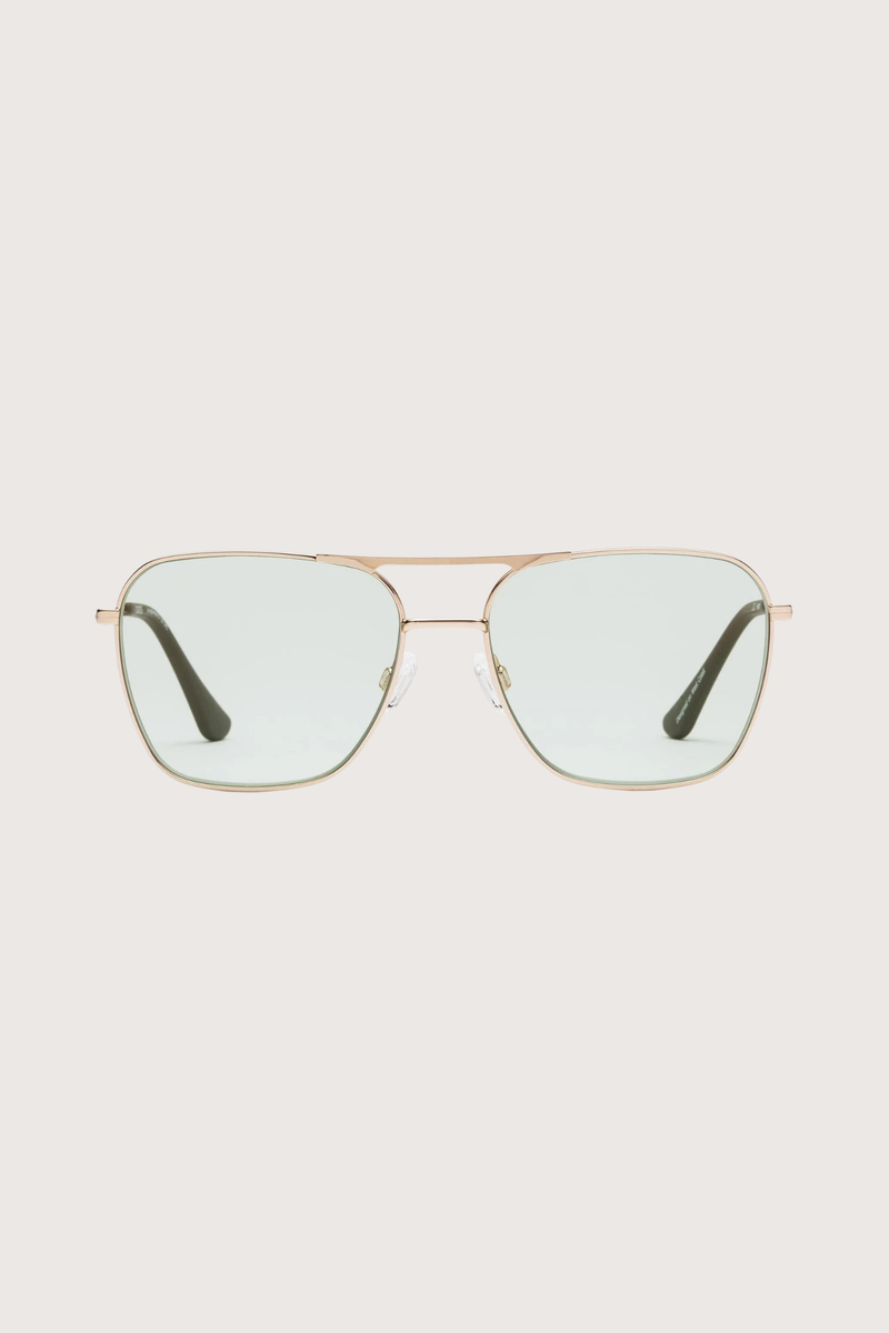 front profile Hooper Reading Glasses Polished Gold Green +1.50 aviator style polished gold frame green tint lens