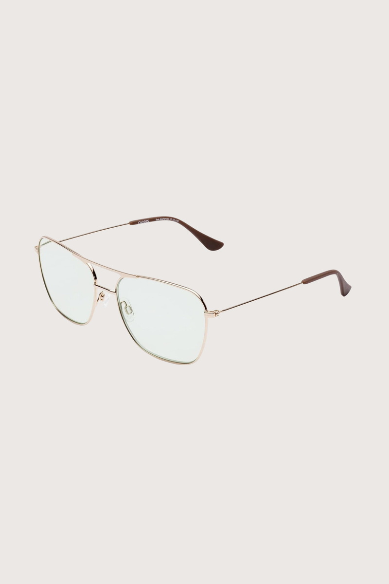 side profile Hooper Reading Glasses Polished Gold Green +1.50 aviator style polished gold frame green tint lens