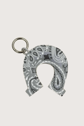 flat lay Horseshoe Charm bandana cotton pale grey with snap hook