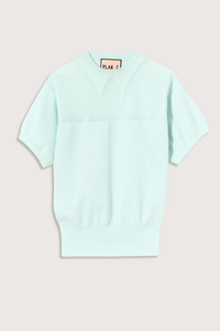 flat lay Intarsia Crew Neck Top powder blue intarrsia crew neck knit
Short sleeves
Ribbed hem