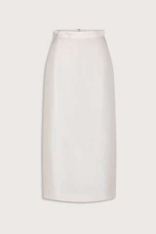 flat lay Irene Silk Shantung Skirt ivory Midi pencil skirt
Wide waistband
Internal grosgrain
