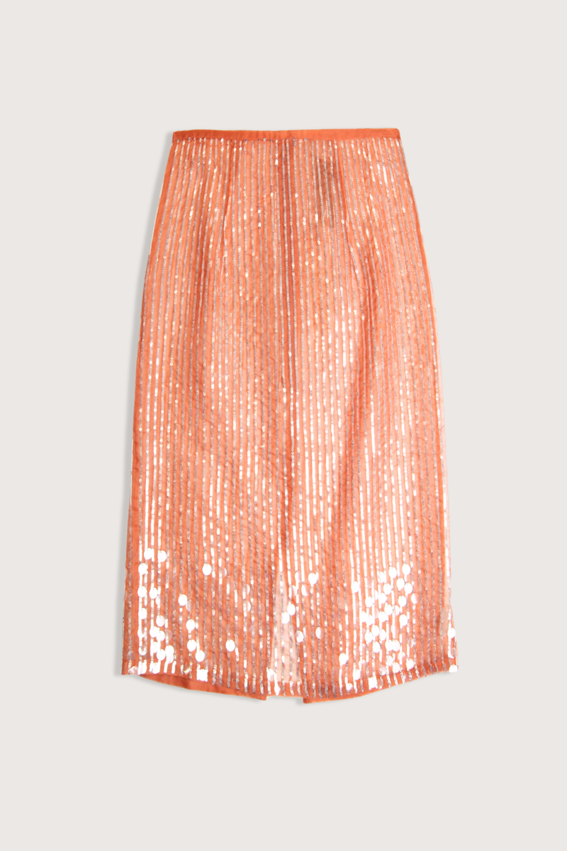 flat lay Isabella Pencil Skirt tobacco  100% Silk
Pencil style
Sequins throughout