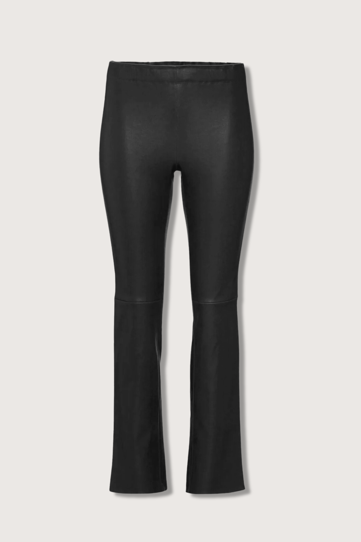 flat lay  JP Twenty Washable Leather Pant Noir kick flare elastic waist
