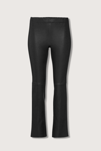 flat lay  JP Twenty Washable Leather Pant Noir kick flare elastic waist