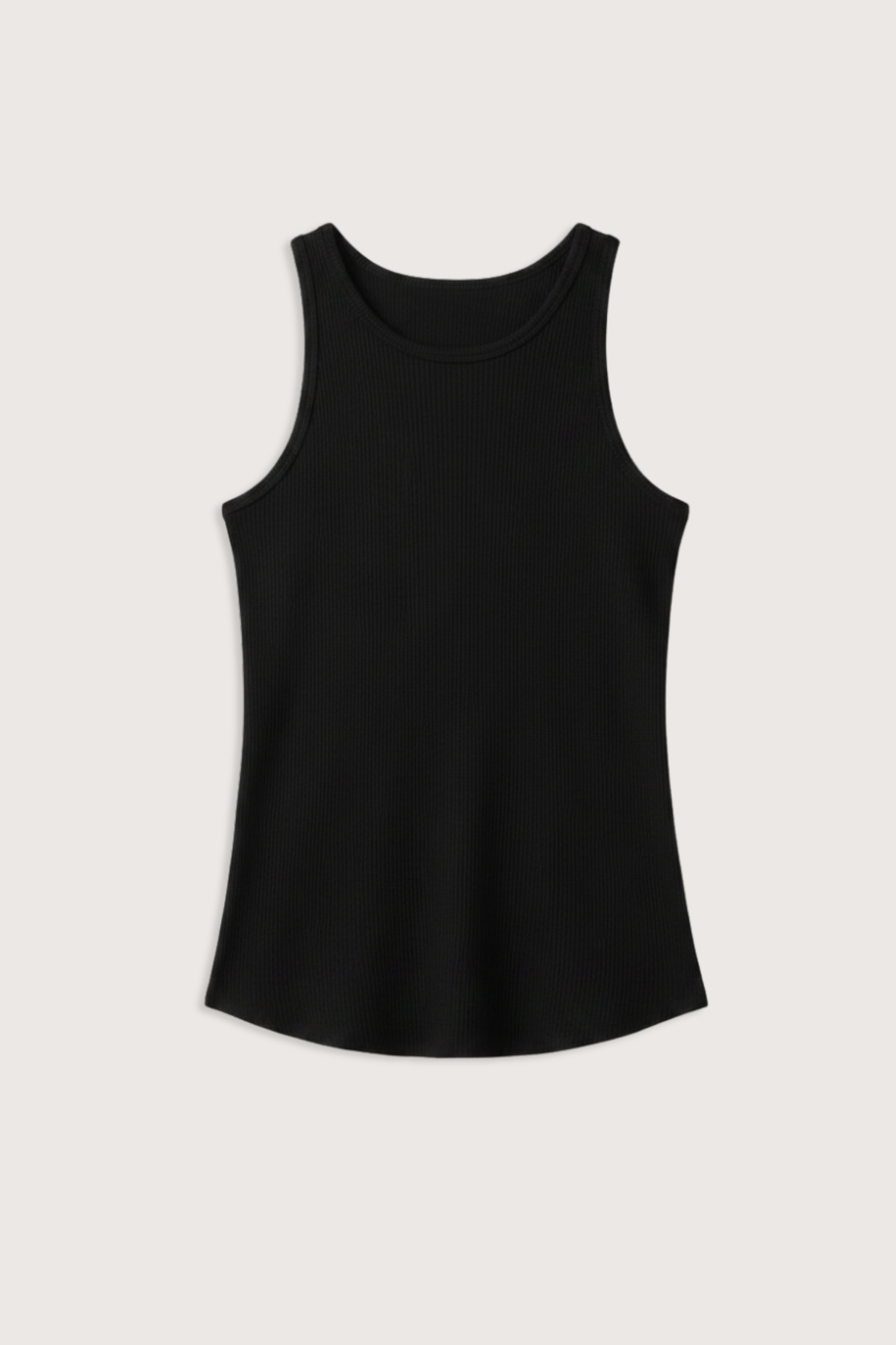 flat lay Jameela Racerback Tank Black Fitted racerback tank
Brushed rib
