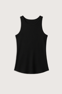 flat lay Jameela Racerback Tank Black Fitted racerback tank
Brushed rib
