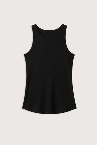 flat lay Jameela Racerback Tank Black Fitted racerback tank
Brushed rib

