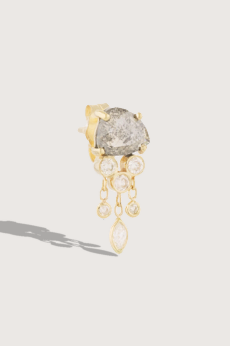 flat lay Jelly Fish  Grey Diamond & Diamonds Single Earring dangle detail 14k gold