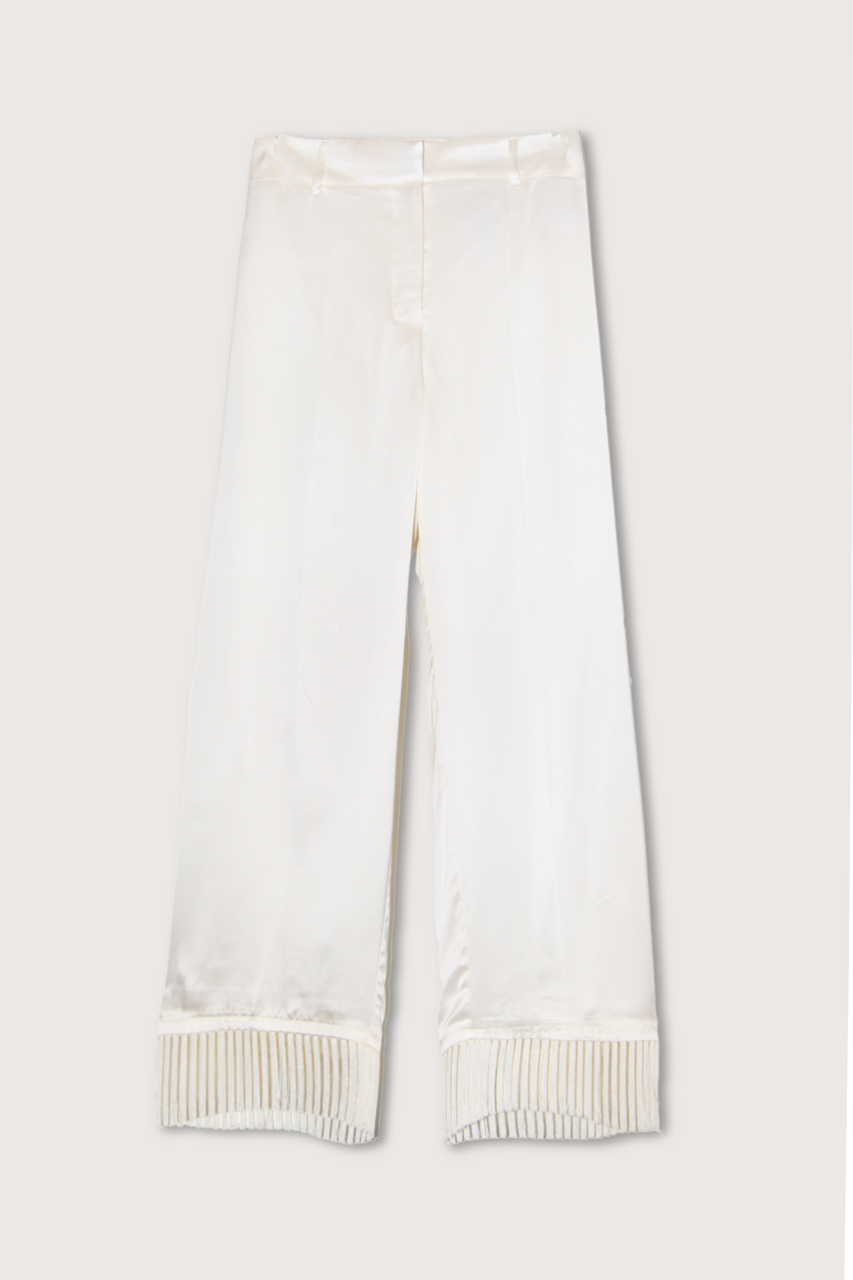 flat lay Jolen Pants Fringe  hem Italian Viscose white