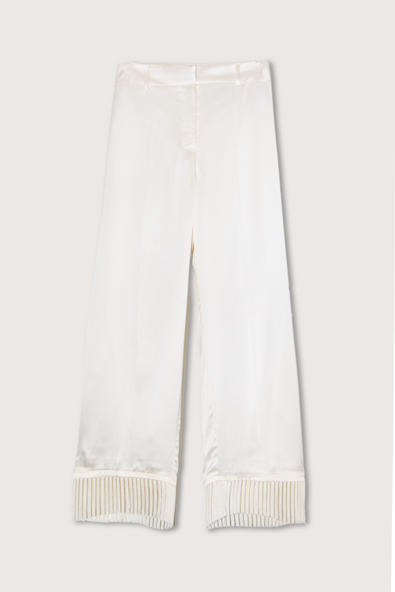 flat lay Jolen Pants Fringe  hem Italian Viscose white