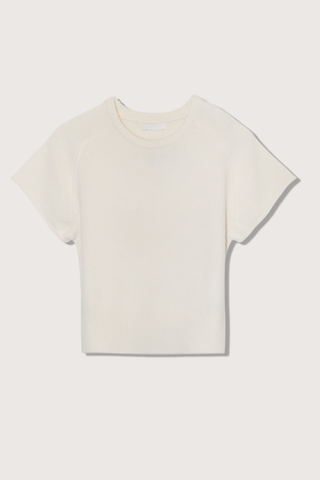 flat lay Jones Saddle Raglan Top Gardenia Saddle seam detailing
100% Cashmere