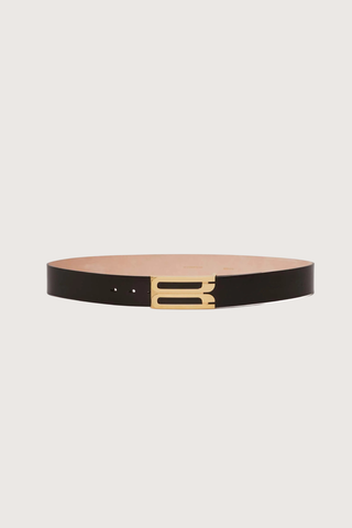 flat lay Jumbo Frame Shiny Calf Belt Black thick leather Smooth Calf Leather
Luxury signature logo gold plated hardware