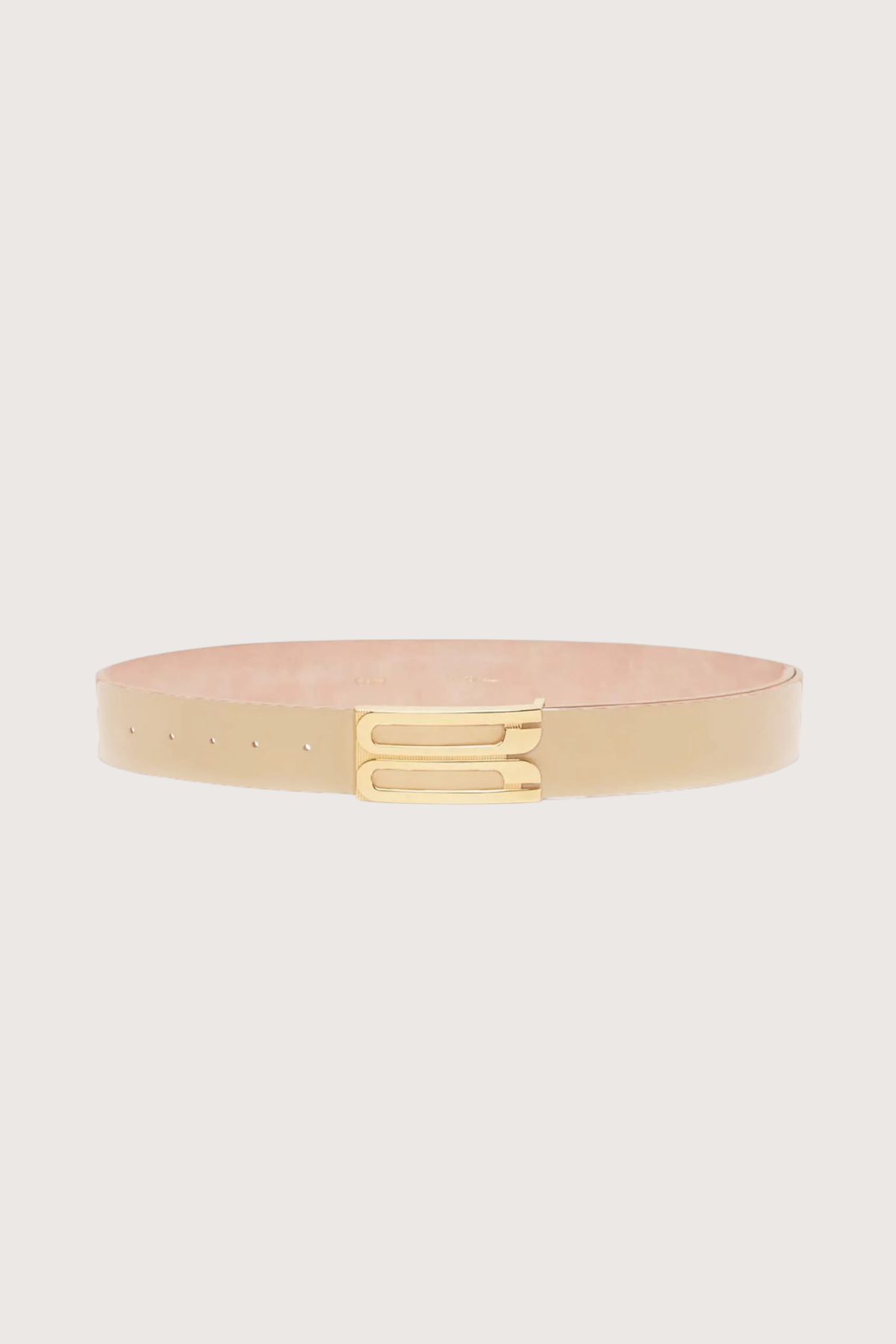 flat lay Jumbo Frame Shiny Calf Belt Ivory thick leather Luxury signature logo gold plated hardware

100% Calf Leather