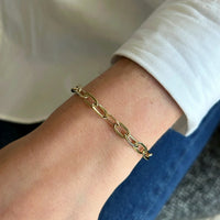 model wearing Jumbo Link Bracelet 14k gold