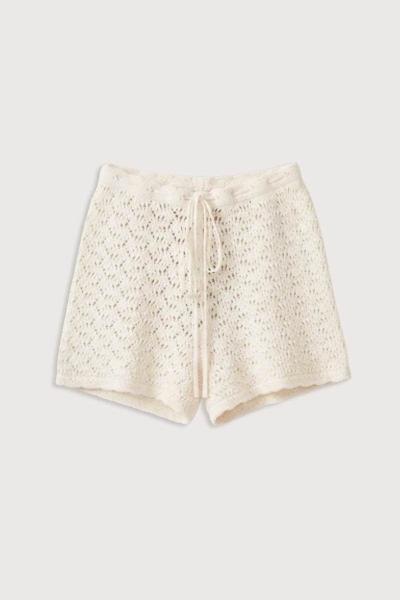 flat lay Kindra Croche Relaxed Short gardenia Relaxed crochet stitch shorts
Easy fit and soft texture