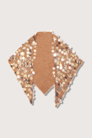 flat lay Kinga Paillette Scarf Camel triangle shape