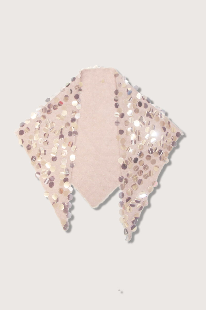 flat lay Kinga Paillette Scarf Quartz triangle shape light pink